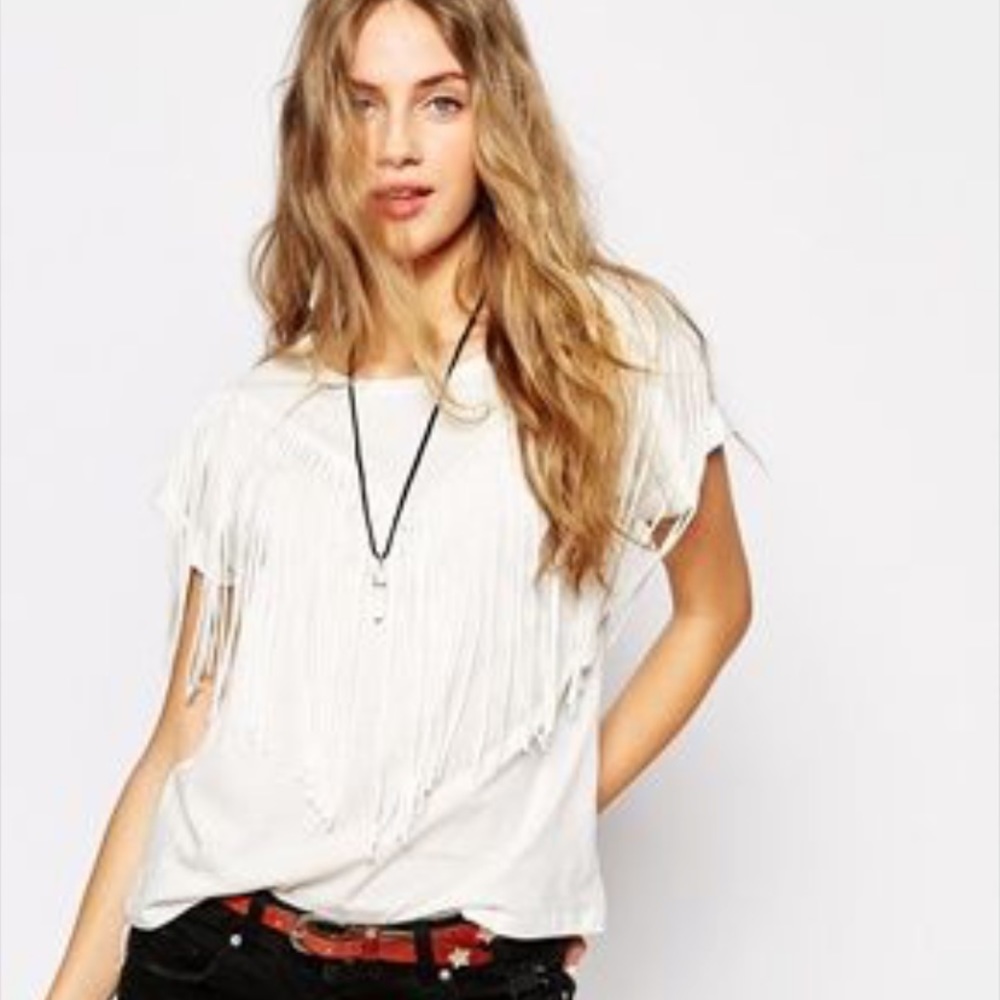 White fringe T-shirt top